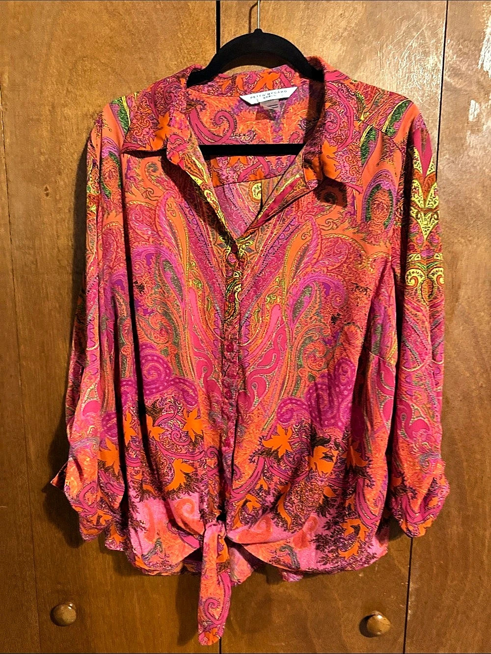 Etro Paisley Tie-Front Blouse in Pink & Orange